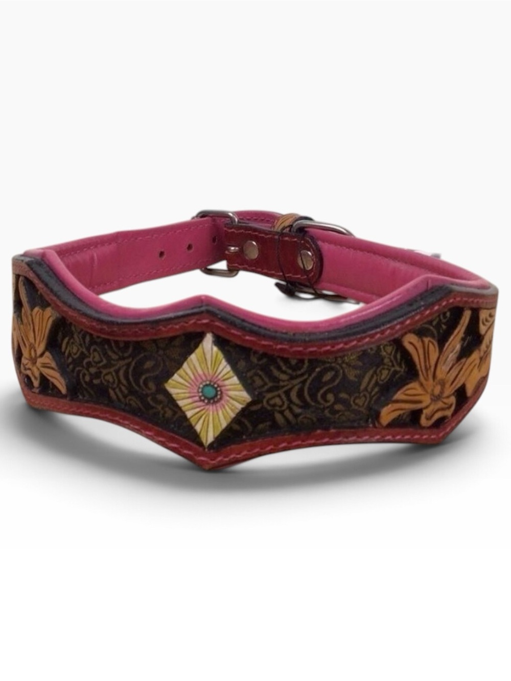 Mad Cow Genuine Leather Dog Collar Western Luxury Handmade NWT pink brown detail